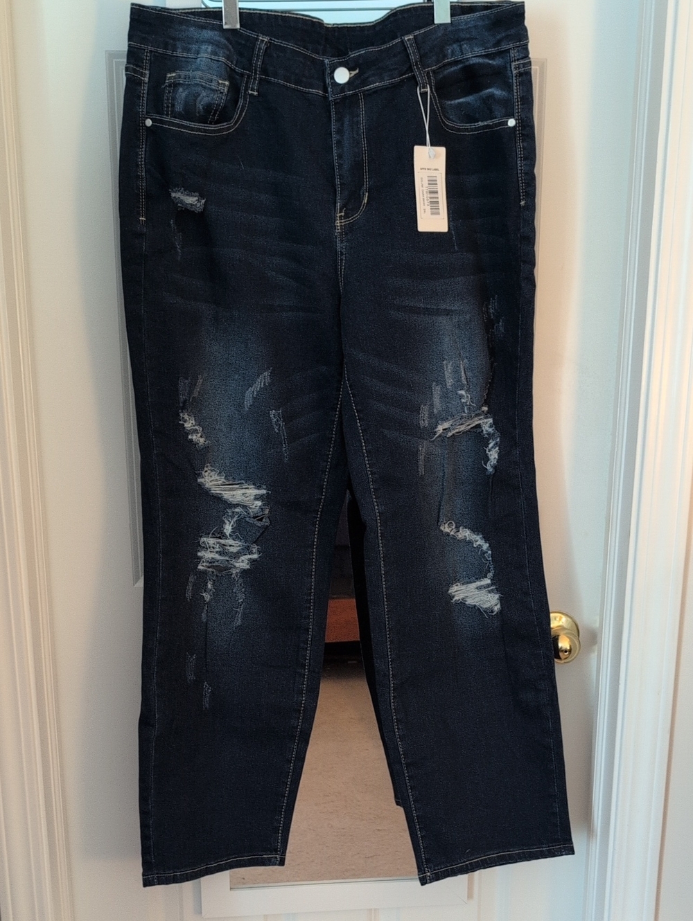 Women’s Distressed Dark Blue Jeans - Classic Stretch Denim